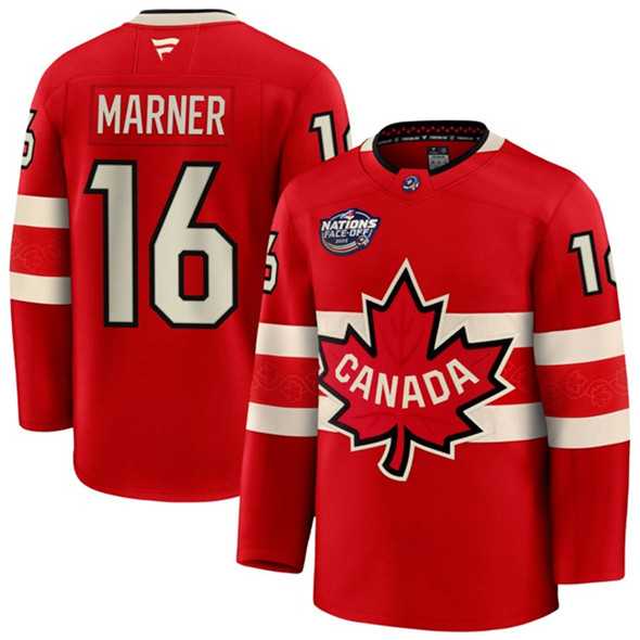 Mens Canada #16 Mitchell Marner Red 2025 4 Nations Face-Off Premium Stitched Jersey Dzhi